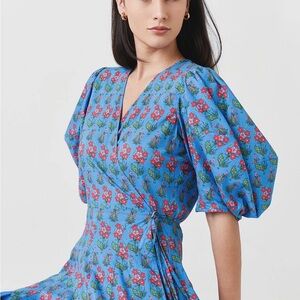 RHODE Blue Floral wrap Midi Dress